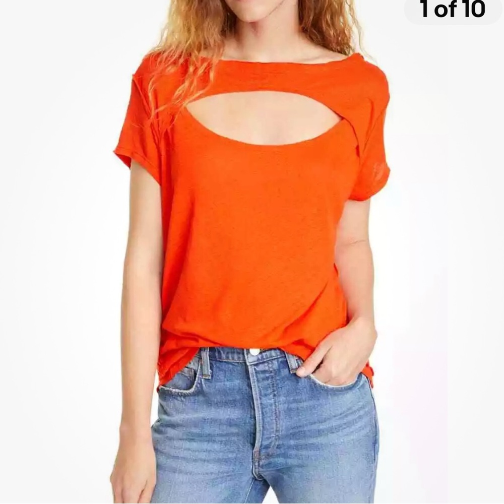 We the Free June Tee Red/Orange Cut-Out Women's Top